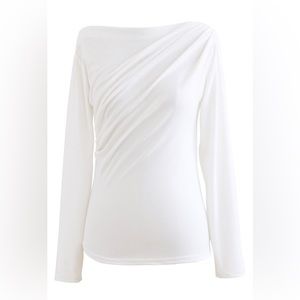 Chicwish White Ruched Front Long Sleeve Top Size XL